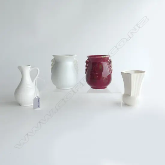 4 SM CROWN LYNN VASES ALL w FAULTS