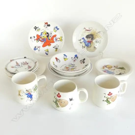 CHILDRENS PLATES & BOWLS, CROWN LYNN & NURSERY RHYMES by KELSTON, (Bo Peep bowl repaired)