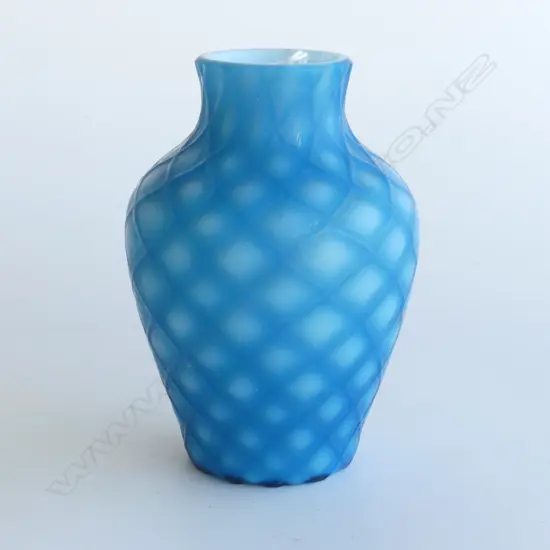 VICTORIAN BLUE SATIN GLASS DIAMOND QUILTED VASE