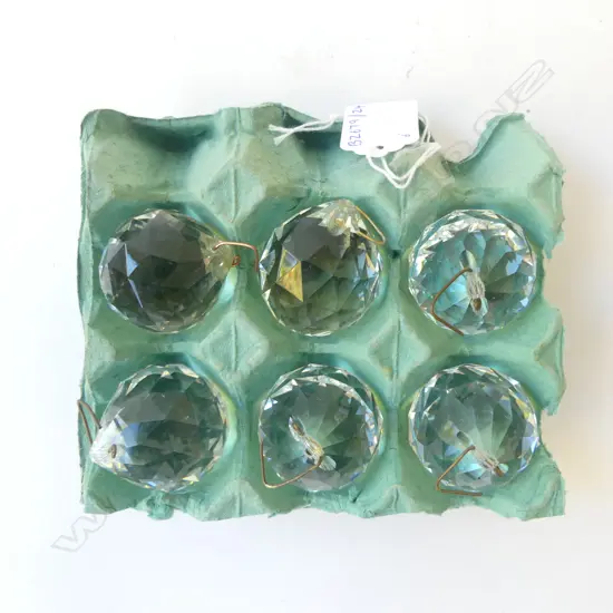 SIX QUALITY FACET CUT CRYSTAL BALLS WITH HANGERS, D.40MM