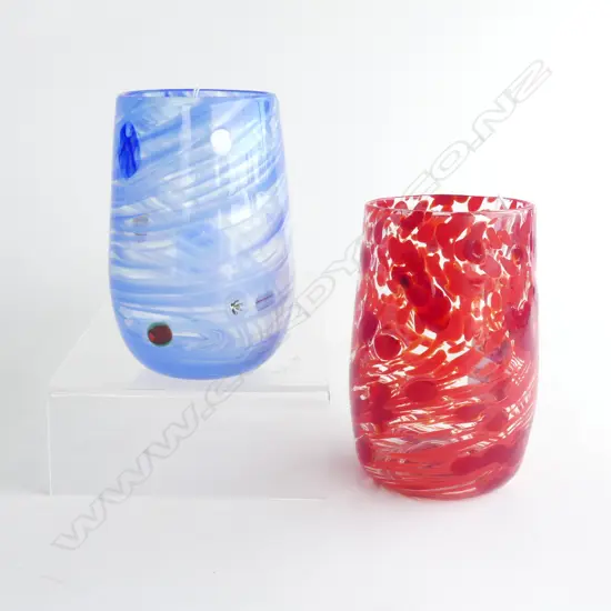 TWO GARY NASH WINE GLASS GOBLETS, SIGNED, H.120mm