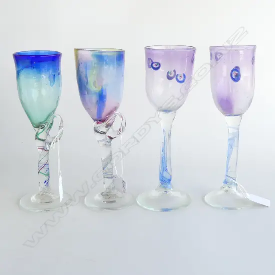 TWO PAIRS OF PETER VIESNIK WINE GOBLETS, SIGNED, TALLEST H.220mm