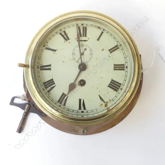 SHIPS BRASS CLOCK 205mm dia (SECONDS DIAL APPARENTLY RUNNING)