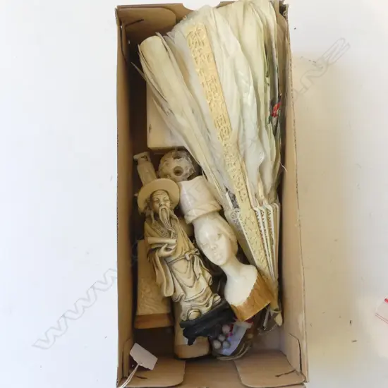 ASST. IVORY & BONE PCES + RESIN CHINESE FIGURE H.140mm