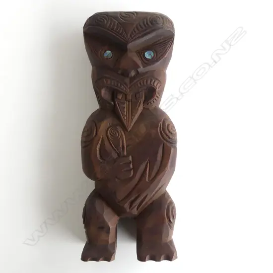MID/LATE 20thC MAORI CARVED HARDWOOD STANDING FIGURE H.305mm. Collected in U.S.A. c1990's