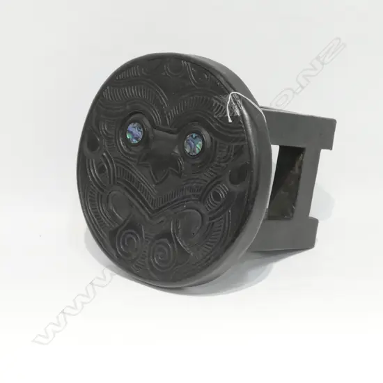 MODERN CARVED MAORI STOOL WITH PAUA INSET EYES Dia.270mm