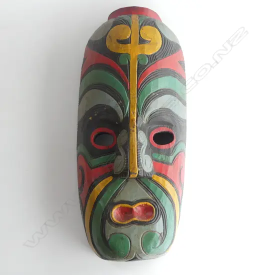 MID/LATE 20thC MAORI CARVED LONG MASK ebonised finish. L.485mm.Purchased in U.S.A c1990's while hunting thrift shops etc