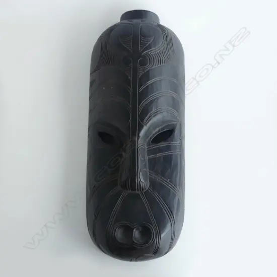MID/LATE 20thC MAORI CARVED LONG MASK colourful painted finish. L.485mm.