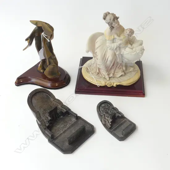ORIENTAL BRONZE FIGURES, CAPODIMONTE MOTHER & BABY, 2 ORIENTAL CARVED STONE PCES W.180mm