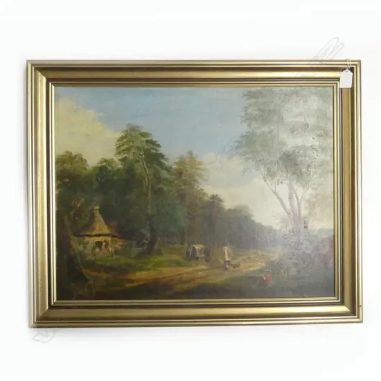 ARTIST UNKNOWN, ANTIQUE FOREST LANDSCAPE SCENE, OIL ON CANVAS 440x580mm