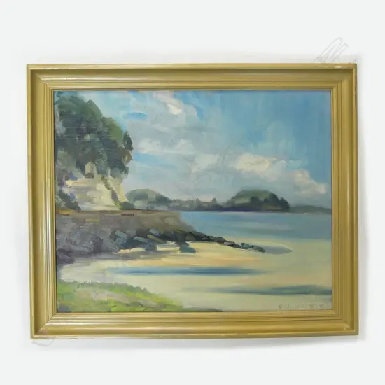 F. RICHMOND, AUCKLAND HARBOUR, OIL ON BOARD 400x500mm