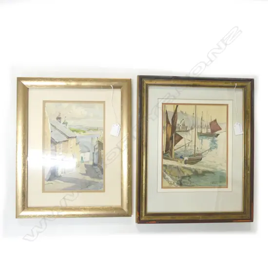 2 WCs E. H. BROWN, HARBOUR SCENE 240x190mm, J. HESELDIN, STREET SCENE 250x165mm