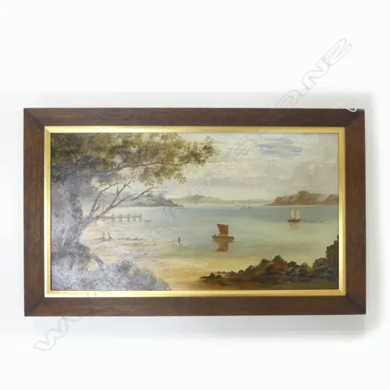 ARTIST UNKNOWN, COLONIAL BEACH SCENE, OIL ON CANVAS 290x540mm