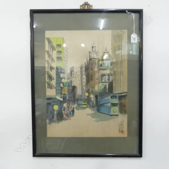 JAPANESE W/C TROLLY BUS STREET SCENE SIGNED, 600 X 440mm