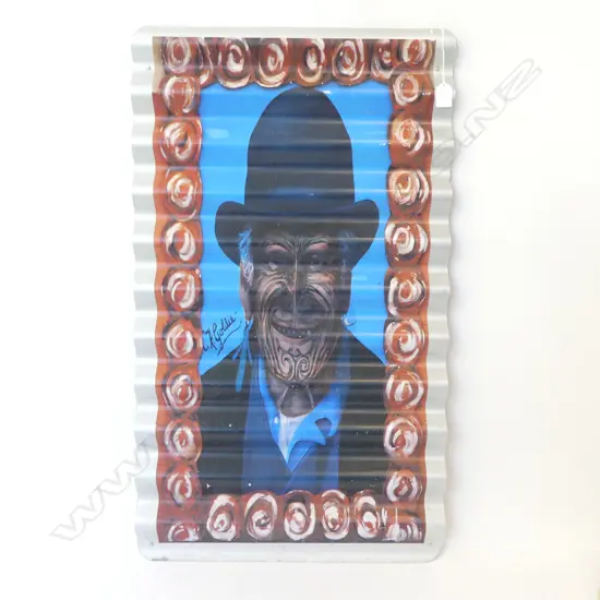 FOLK ART GOLDIE PRINT ON CORRUGATED IRON 850x500mm