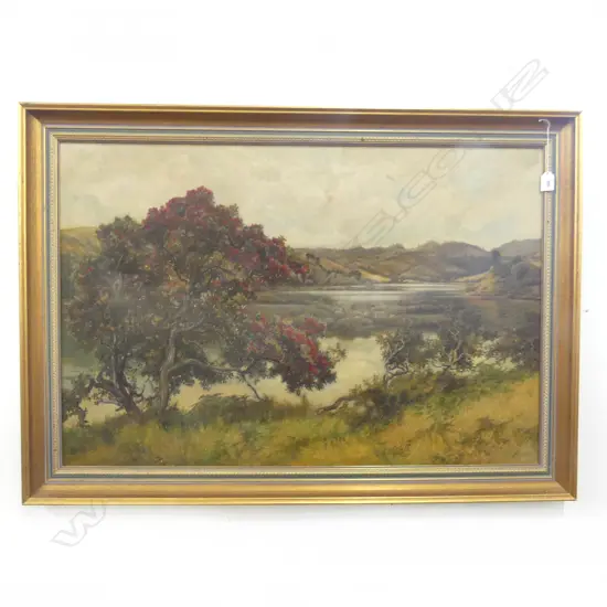 H.WALLACE, POHUTUKAWA IN ESTUARY, OIL ON CANVAS, 725 x1020mm