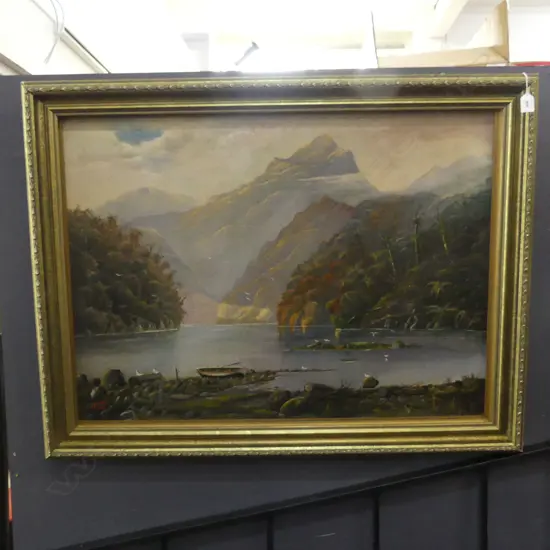 T. F. NICHOLS, MOUNTAIN & RIVER LANDSCAPE, OIL ON BOARD 1921, 640x890mm