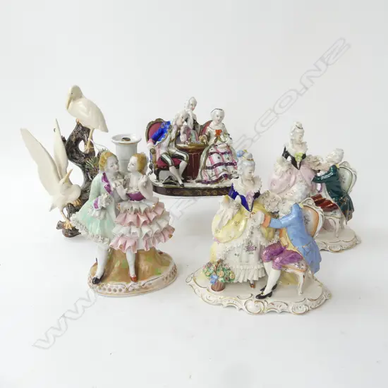 5 FIGURINES; 4 FIGURE GROUPS (FAULTS), HERONS H.235mm