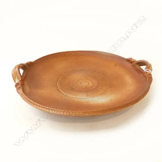 STUDIO POTTERY DOUBLE HANDLED DISH 355mm dia
