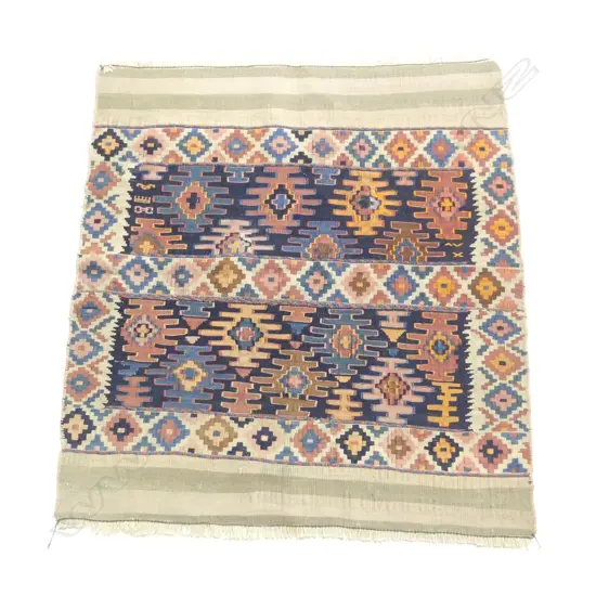(17) COLLECTOR'S TURKISH HAND WOVEN KELIM RUG all wool 2 geometric panels 1080 x 1000mm