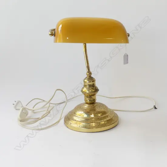 BANKERS LAMP w. YELLOW GLASS SHADE H.340mm