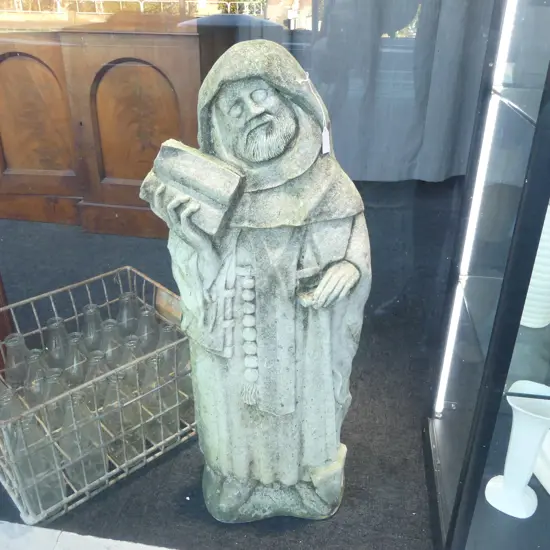 CAST CONCRETE GARDEN STANDING MONK (SAINT FIACRE) with book H.820mm