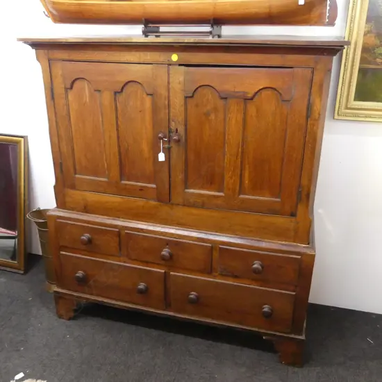19thC COUNTRY OAK 2 PART CUPBOARD 1310x510x1465mm