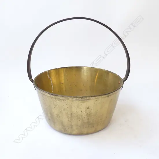 ANTIQUE HEAVY CAST BRASS PRESERVING PAN FORGED STEEL HANDLE, D.310MM H.380MM (INCL.HANDLE)