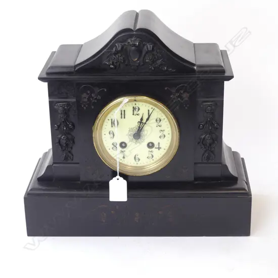 ANTIQUE BLACK SLATE MANTLE CLOCK H.295mm