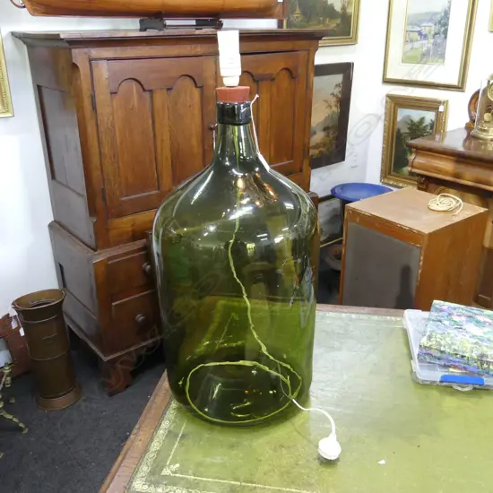 LG GREEN GLASS CARBOY LAMP BASE H.700mm