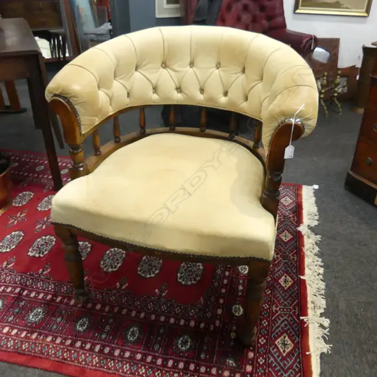 LATE VICTORIAN SPINDLE BACK TUB CHAIR SOFT LEATHER/HIDE UPHOLSTERY
