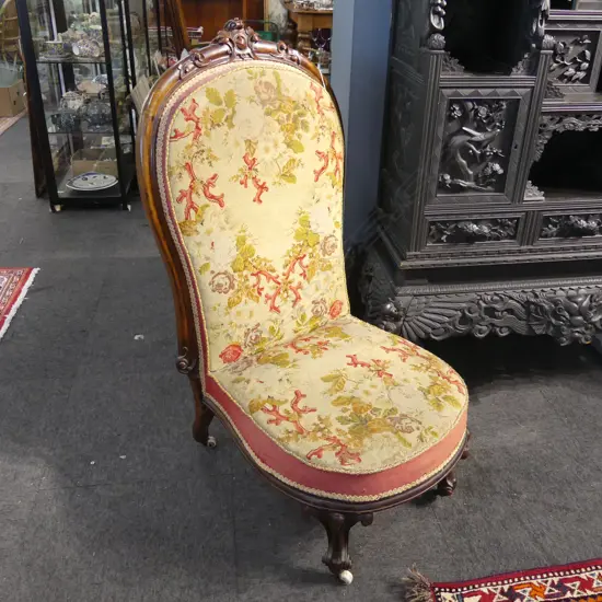 VICTORIAN MAHOGANY FRAMED NEEDLEWORK NURSING CHAIR