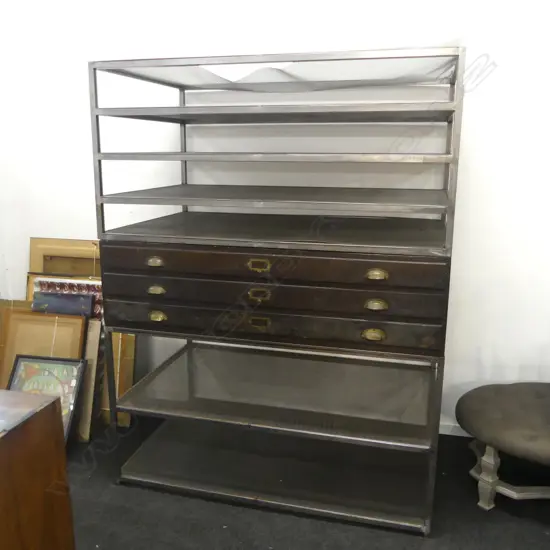 LG 3 PART STORAGE UNIT  WITH CENTRAL PRINT DRAWERS1460x890x1900mm SOME FAULTS