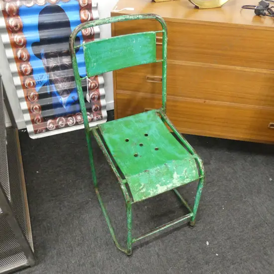 INDUSTRIAL STYLE GREEN PAINTED METAL CHAIR