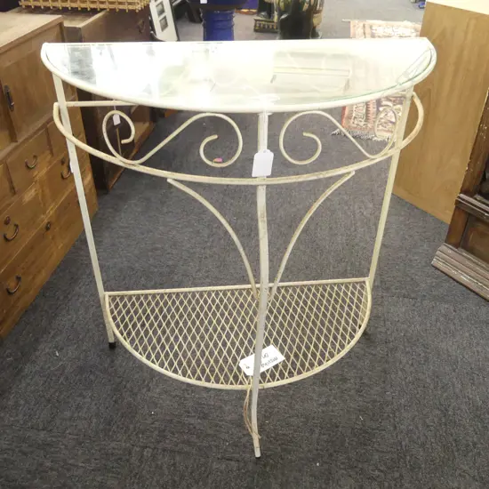 GLASS & METAL DEMILUNE TABLE 610x280x675mm