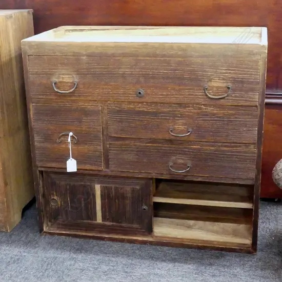 OLD JAPANESE UTILITY CABINET 5 drawer pr doors H.540mm