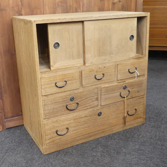 OLD JAPANESE UTILITY CABINET 6 drawer pr doors H.610mm w key