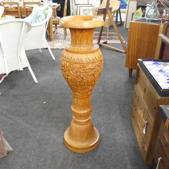 LG CARVED WOODEN FLOOR VASE H1010mm