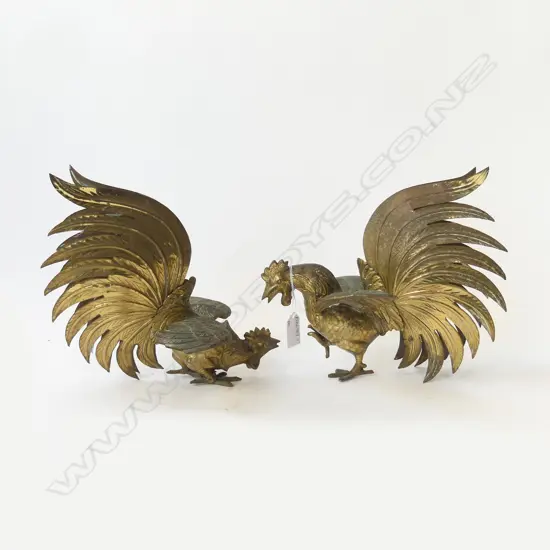 PR BRASS FIGHTING ROOSTERS H.215mm
