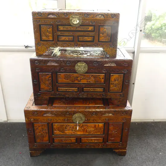 3 CHINESE CAMPHOR CHESTS W.700 / 1010mm