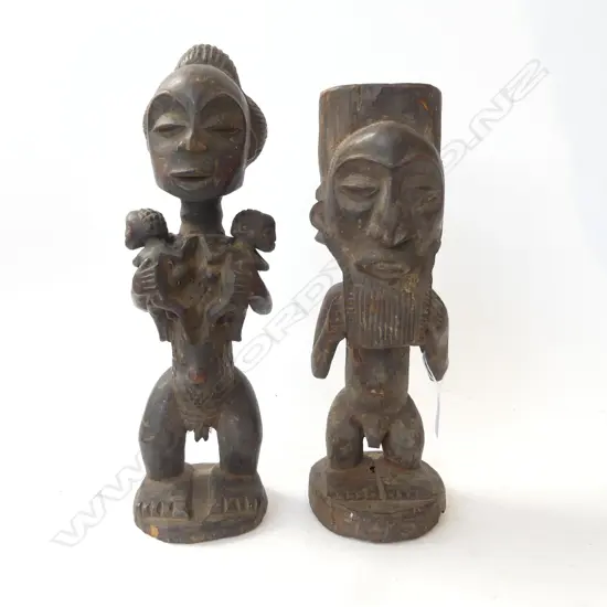 2 CARVED WOODEN AFRICAN FIGURES; MAN & WOMAN H.360mm