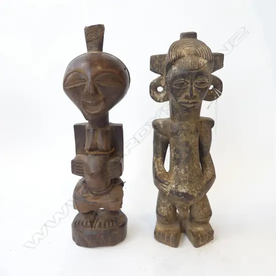 2 CARVED WOODEN AFRICAN FIGURES; MAN & WOMAN H.355mm