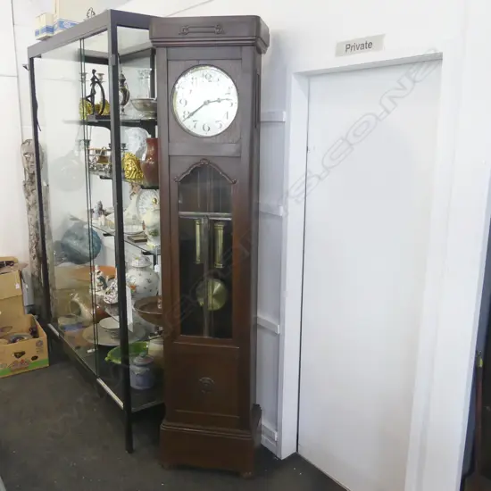 20thC OAK GRANDFATHER CLOCK H.2170mm apparently running minor borer