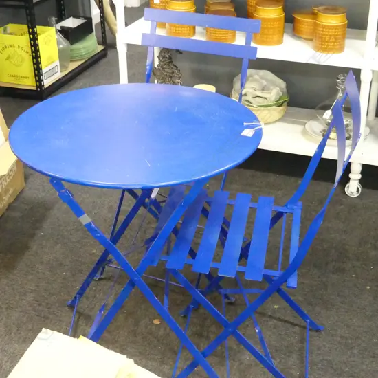 3 PCE BLUE METAL PATIO SET