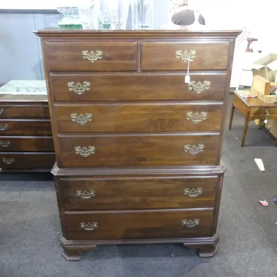 ETHAN ALLEN CHERRY WOOD QUALITY CHEST ON CHEST Georgian style brass handles. H.1405mm. W.990mm