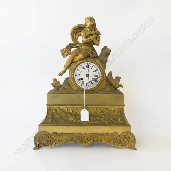 ANTIQUE GILDED MANTLE CLOCK w. KEY H.390mm