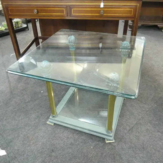 DESIGNER GLASS TOPPED SIDE TABLE 700x700x540mm