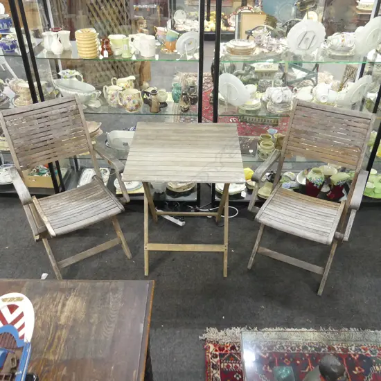3 PCE WOODEN FOLDING PATIO SET; TABLE 600x600mm & 2 CHAIRS