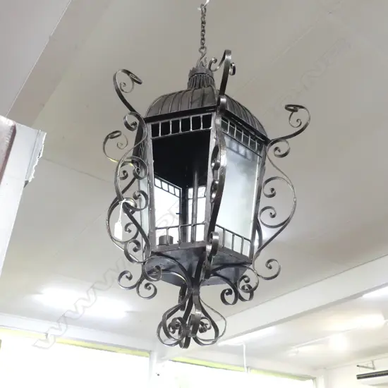 LG 6 SIDED WROUGHT IRON LANTERN H.800mm