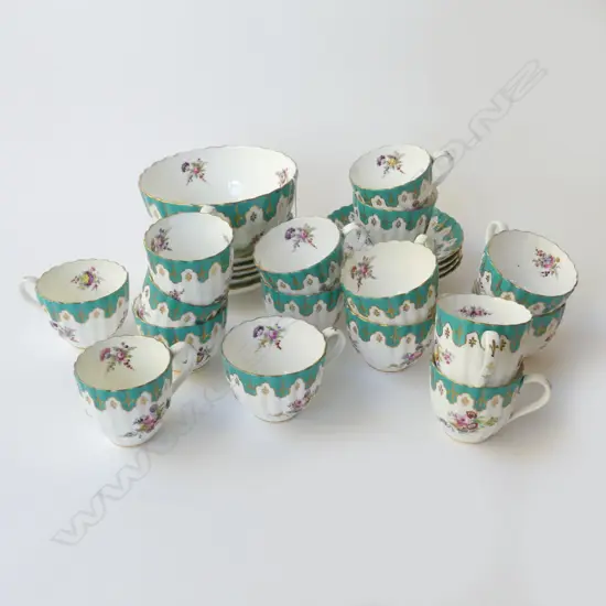 ANTIQUE TEA SET; 16 CUPS, 9 SAUCERS, BOWL